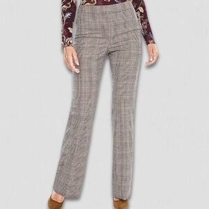 Chico's High Rise Pants Wide-Leg Flare Side Pockets Plaid Brown/Pink/Silver 6R